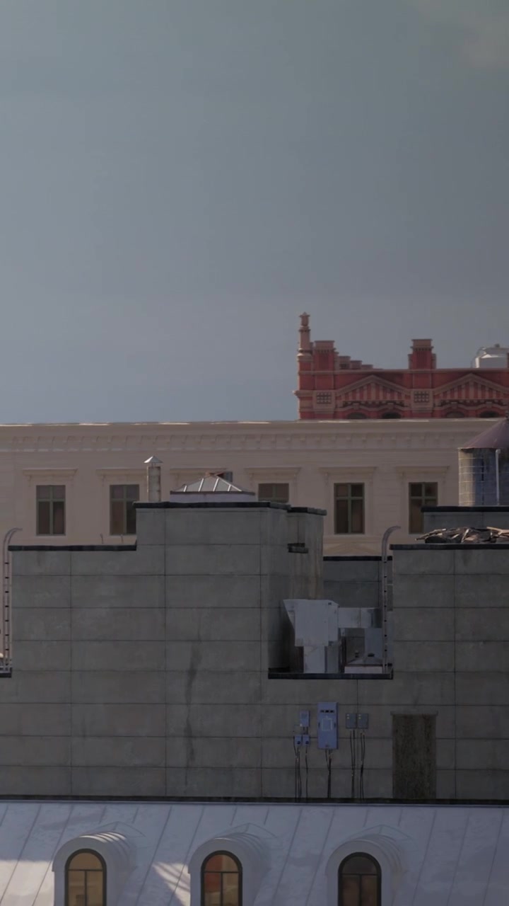Edifici in una città con un cielo nuvoloso in un tranquillo pomeriggio