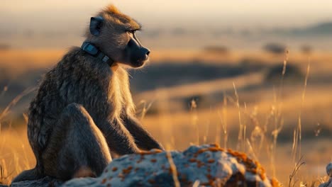 baboon sitting on a rock in the savanna