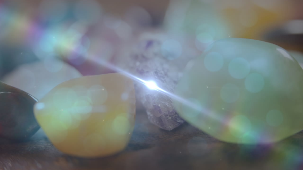 나무 표면에 있는 돌 위에 움직이는 별들의 애니메이션