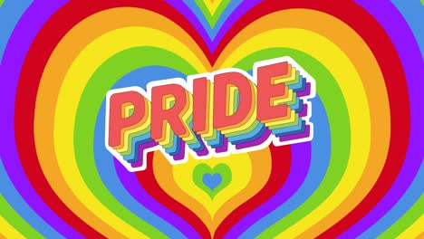 animación del texto del orgullo sobre los corazones arco iris