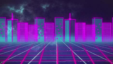 animación del paisaje urbano sobre cuadrícula sobre fondo oscuro