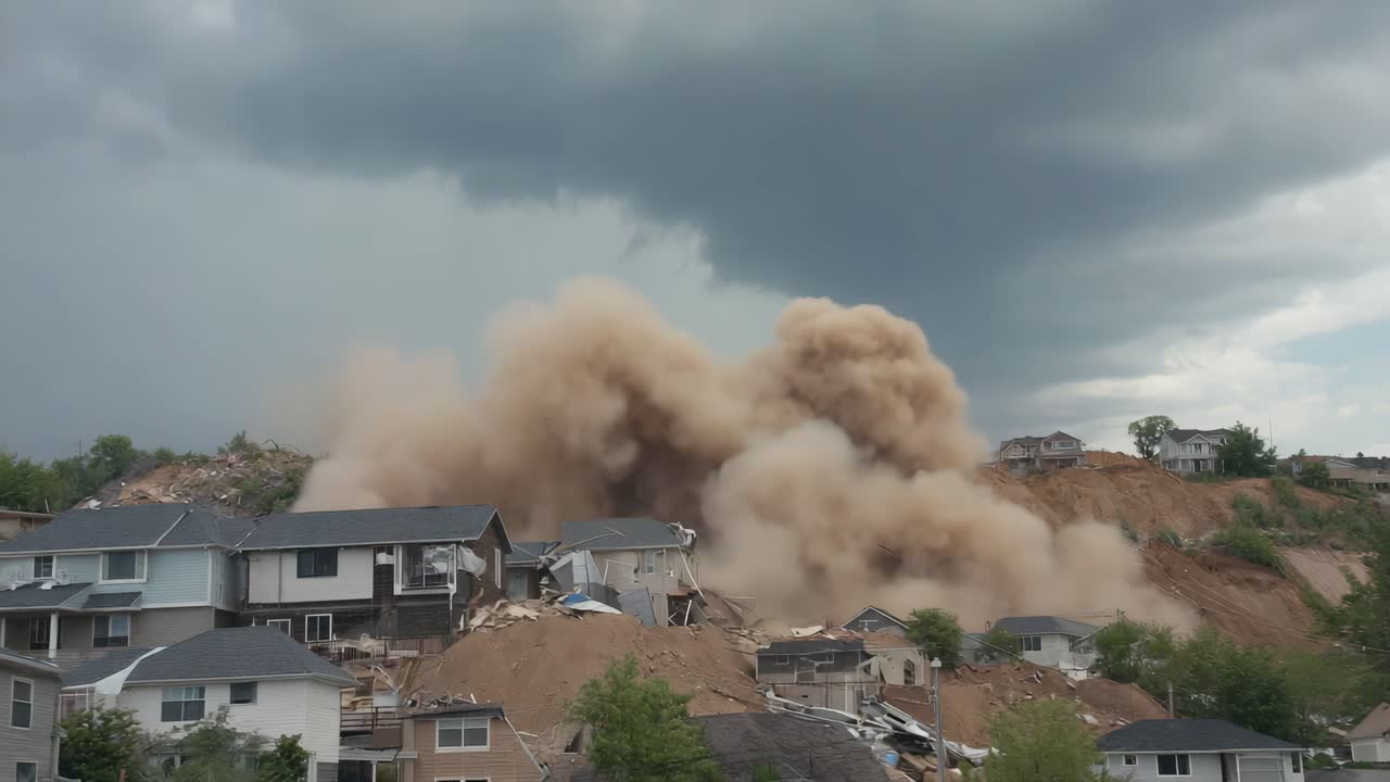 House Demolition Dust Cloud