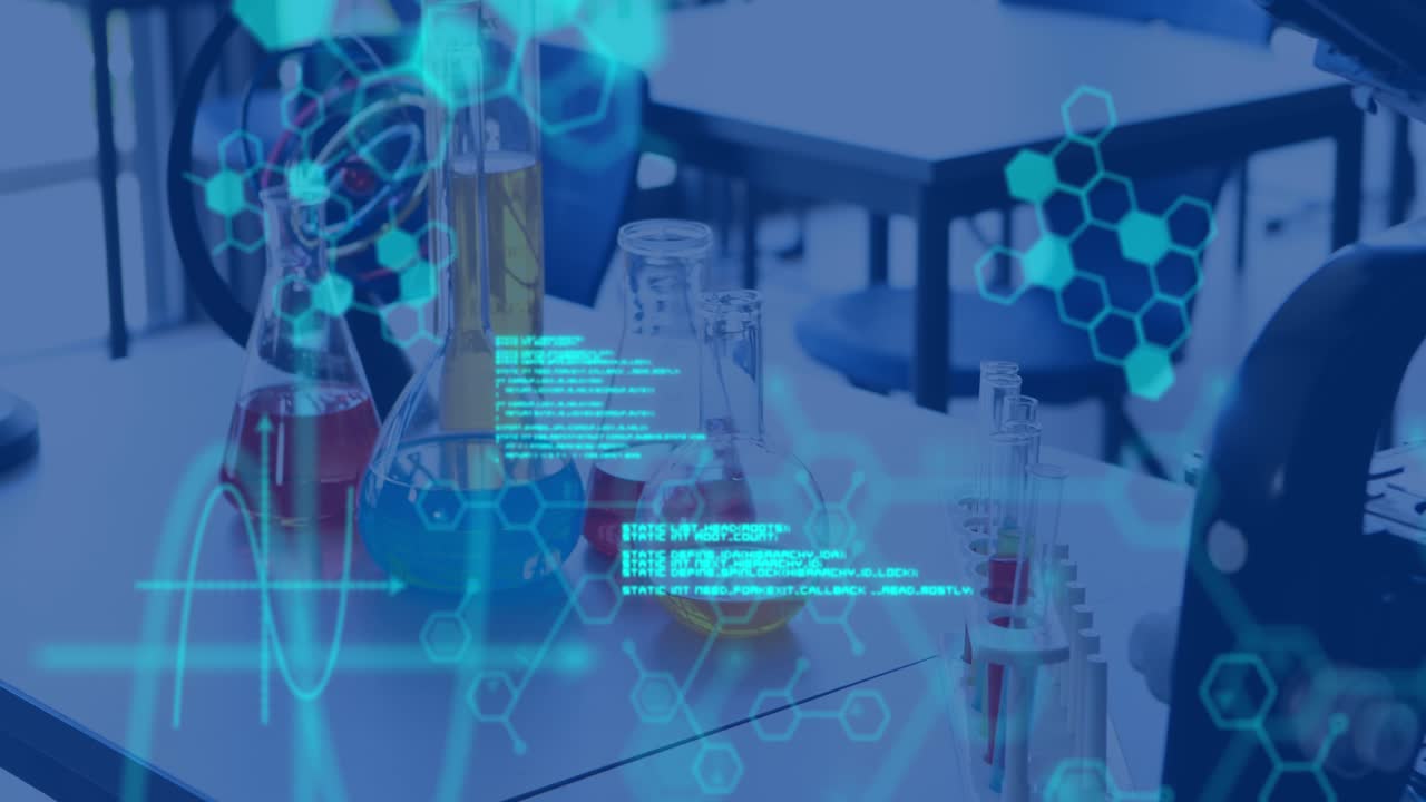 Animation of data processing over laboratory equipment in lab