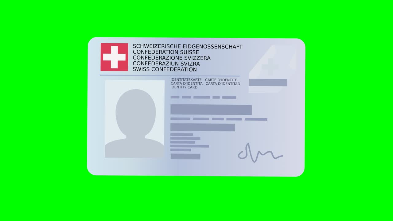 A hand presents a Swiss identity card on green background (flat design)
