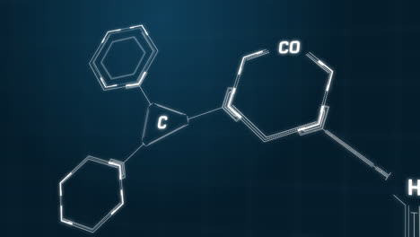 animation of chemical formula structures moving on blue background