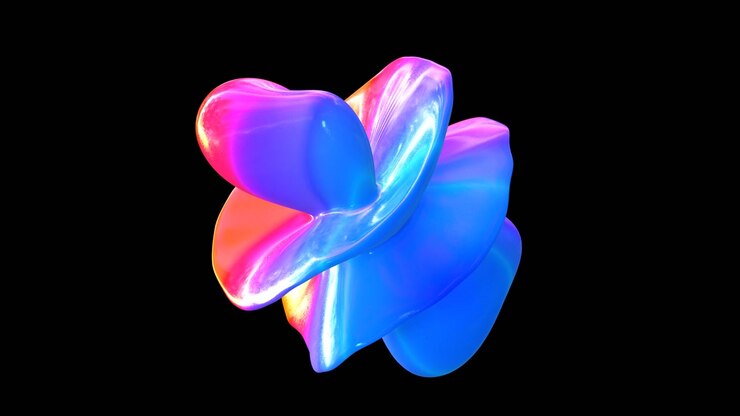 Forma fluida astratta vibrante e lucida con sfumature rosa e blu.