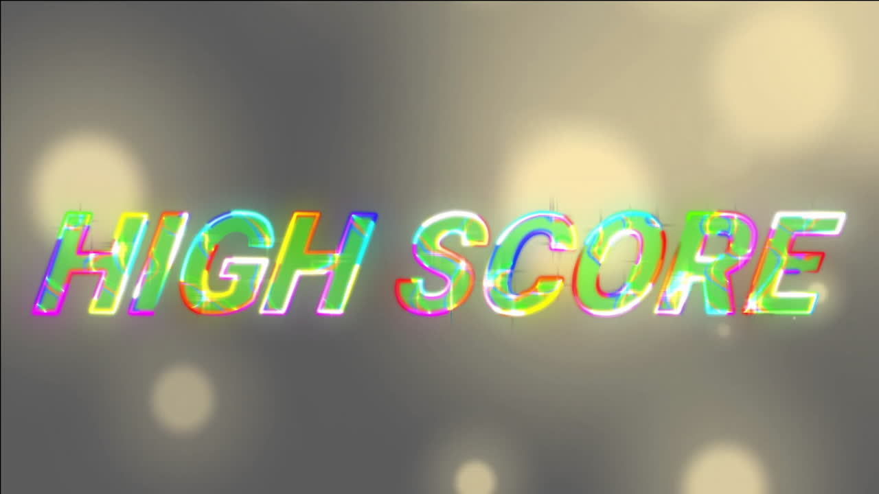 animación del texto de la puntuación alta sobre puntos de luz en fondo negro