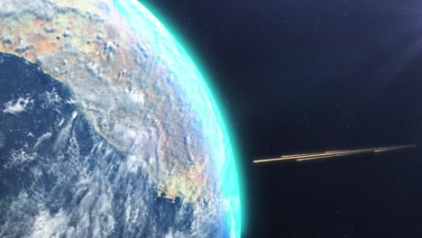 earth from space with meteor shower