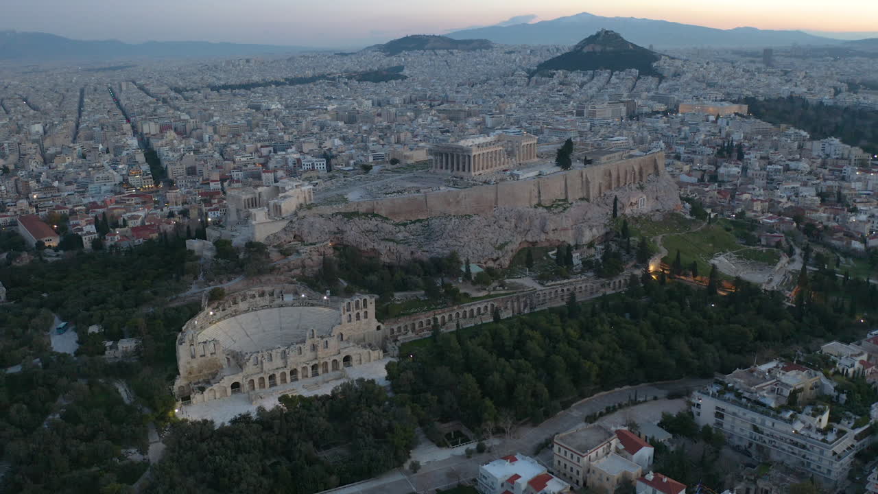 Aerial View of the Acropolis and Athens at Sunset
