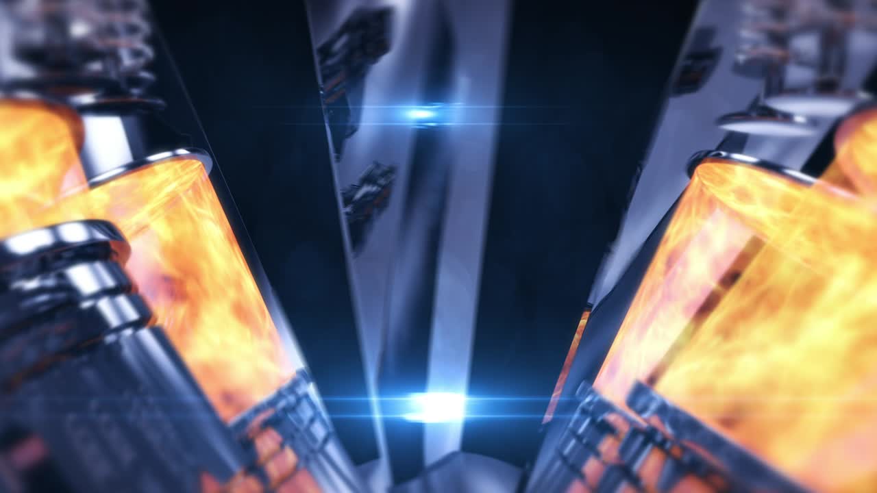 v8 연료 주입 엔진이 움직이고 강력한 힘을 생산합니다.