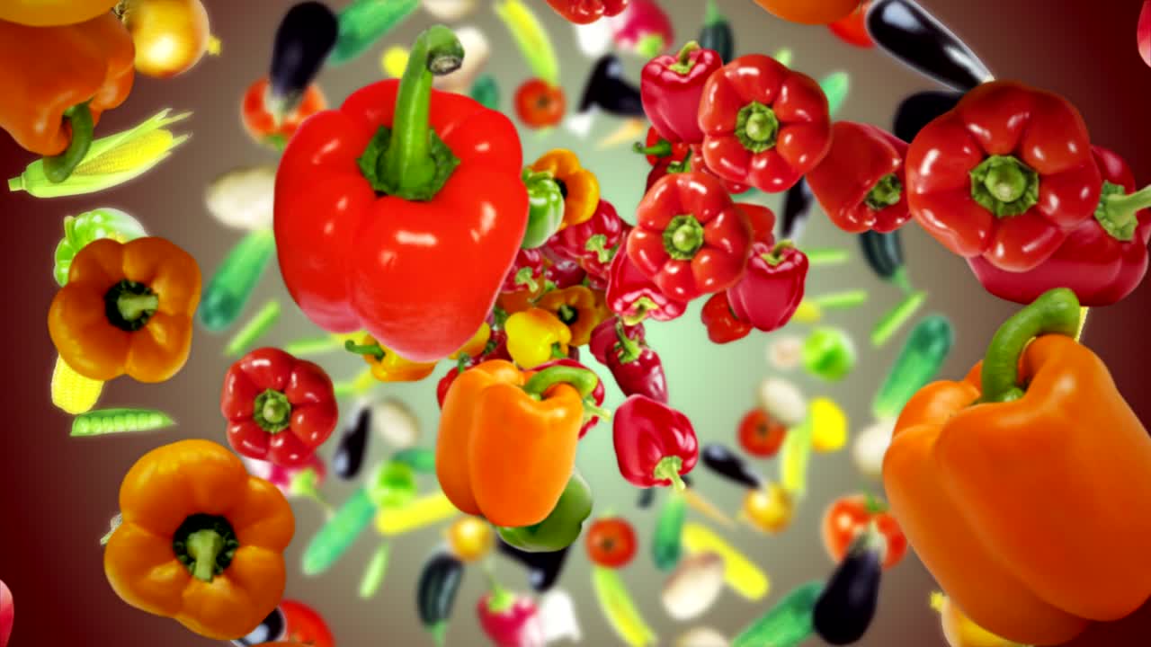 떨어지는 고추와 채소 링 애니메이션, 배경, 렌더링, 루프