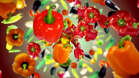 caída de pimientos y verduras anillo de animación, fondo, renderización, bucle