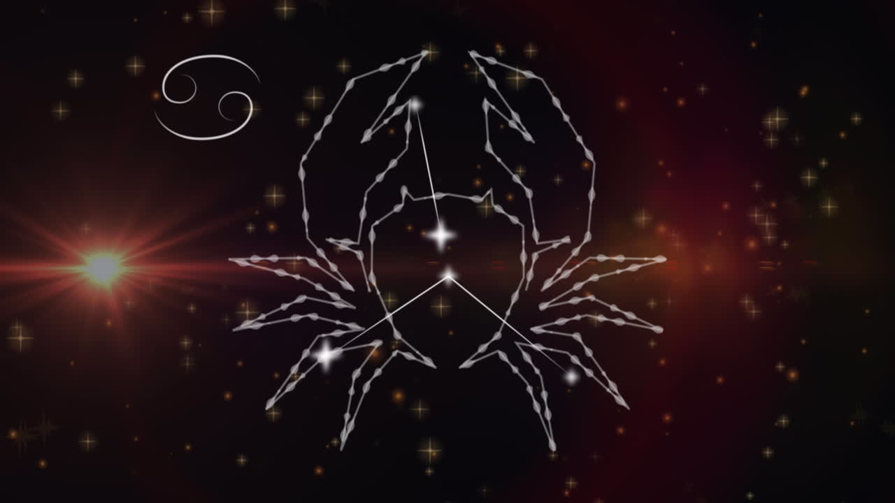 animación del signo de la estrella del cáncer en nubes de humo en el fondo