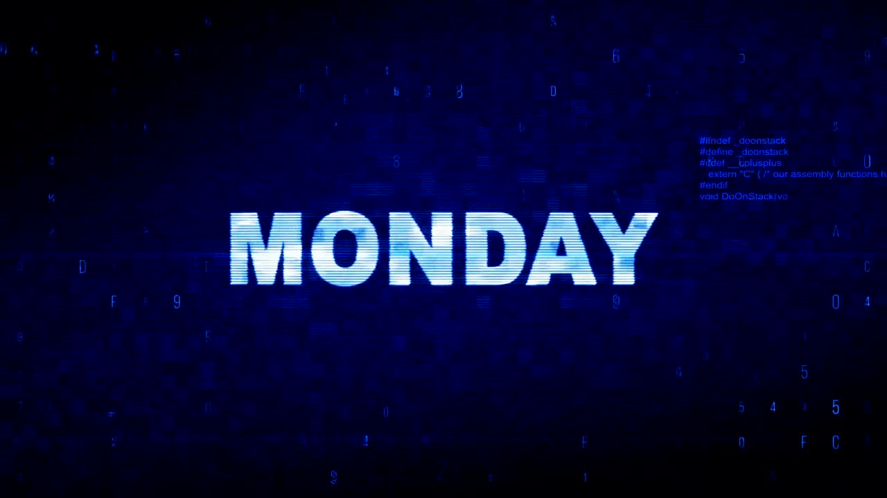 월요일 텍스트 디지털 노이즈 트위치 글리치 왜곡 효과 오류 애니메이션