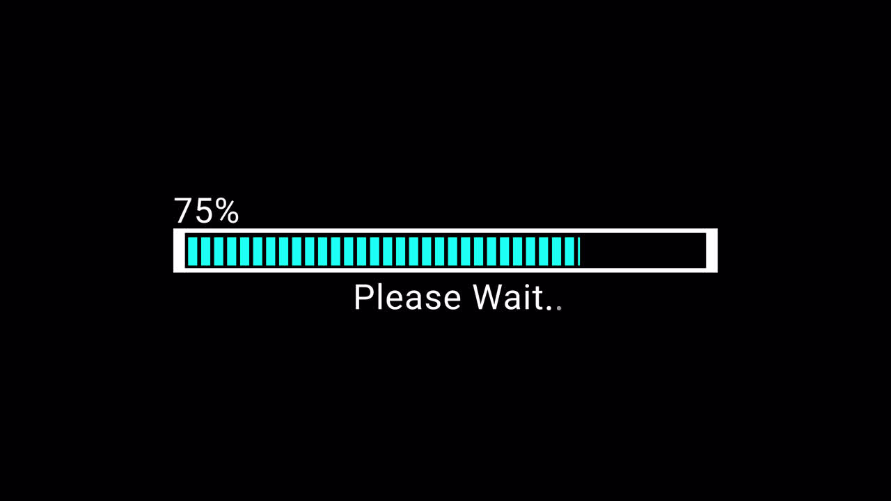 Digital Loading Progress Bar with Percentage on Black Screen