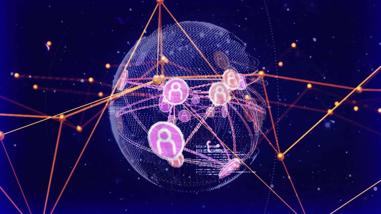 Animation af databehandling og netværk af forbindelser med personikoner over globus