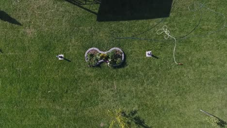 small log cabin landscaping drone view