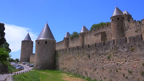 ramparts around the beautiful castle fort at carcassonne france 1