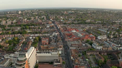 circling aerial shot over putney highstreet