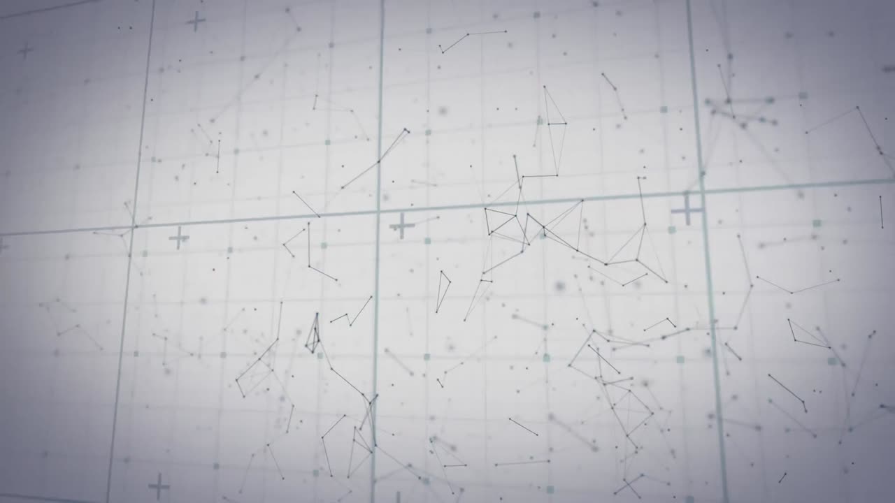 Animation of network of connections over grid network in seamless pattern against grey background