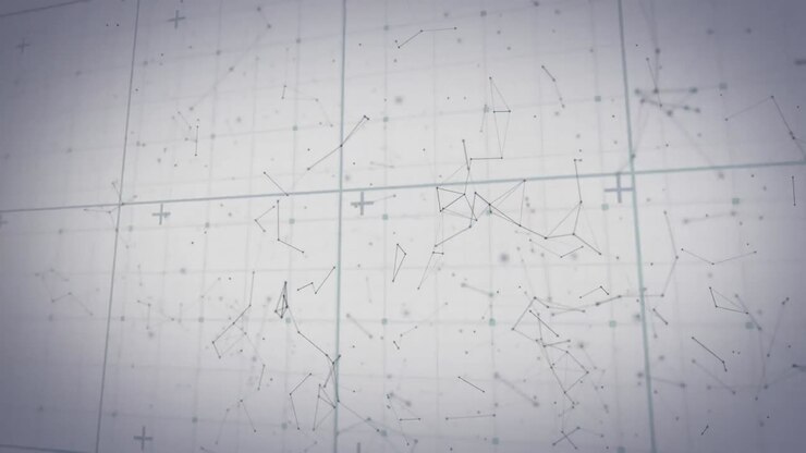 Animation of network of connections over grid network in seamless pattern against grey background