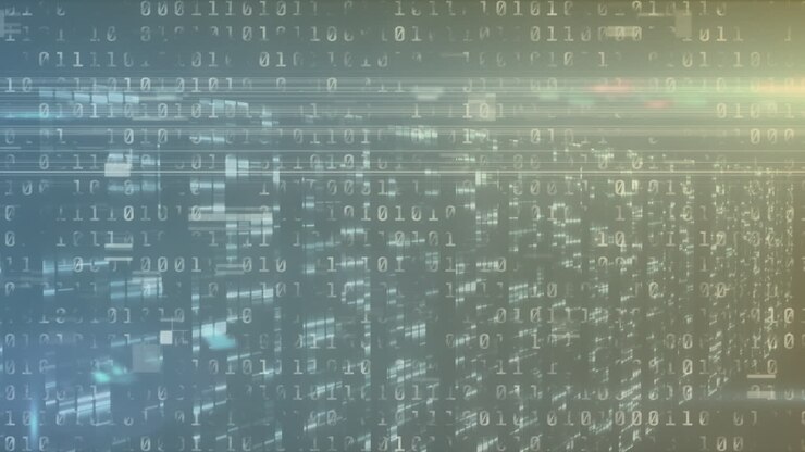 Animation of interference over data processing on blue background