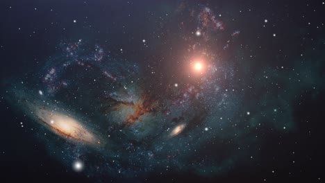 universo, galaxia flotante contra el fondo de nubes nebulosas en el espacio ultraterrestre