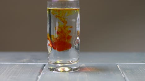 dropping drops of yellow food dye into a glass of water