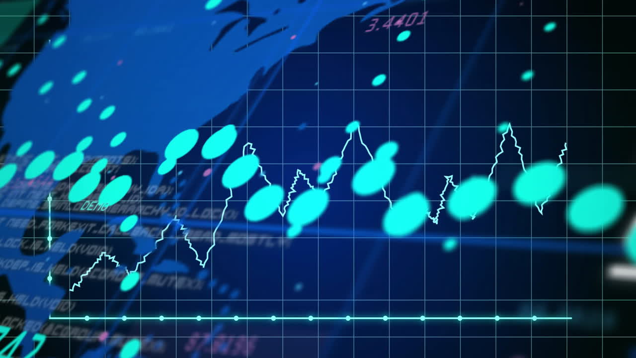 animación del procesamiento de datos digitales en el mapa mundial y la cuadrícula