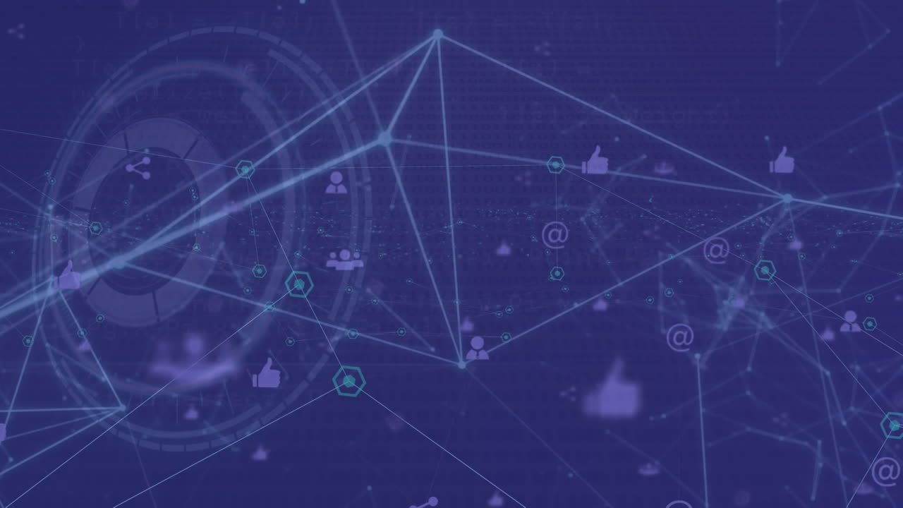 animación de la red de conexiones con iconos sobre el escaneo de alcance