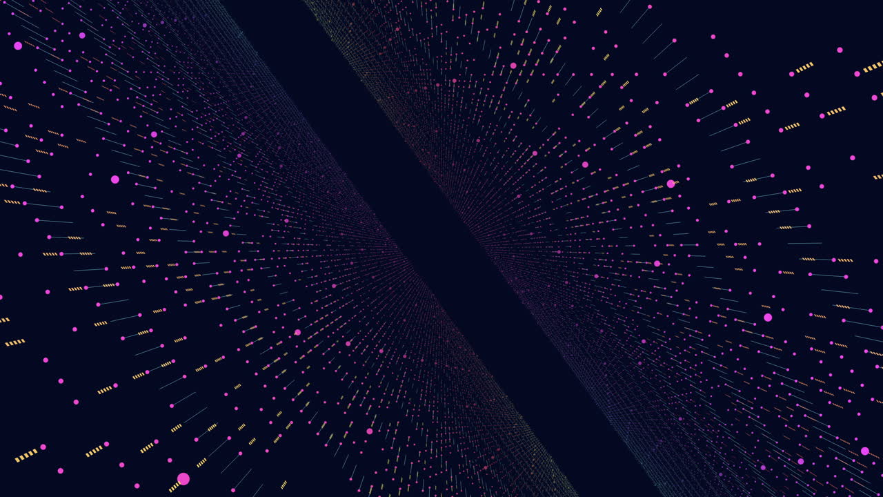 túnel futurista en la galaxia a partir de puntos y líneas en la pared del color del arco iris