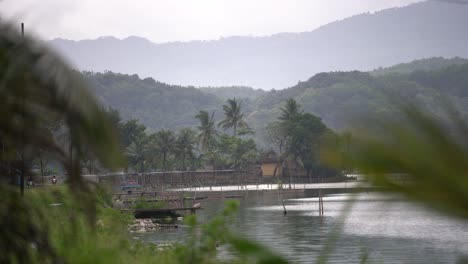 cloudy evening view of rowo jombor which is a reservoir located in klaten, central java, indonesia