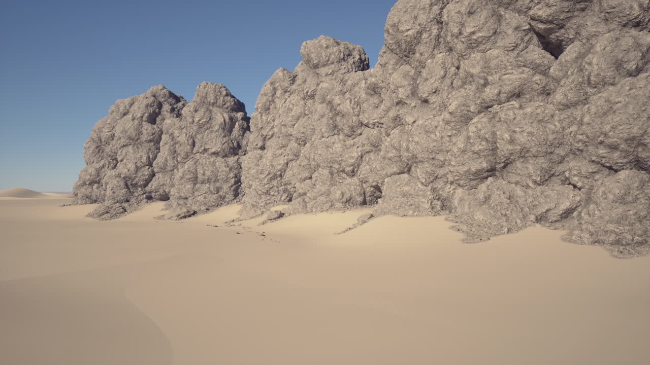 Expansive arid landscape featuring dunes and weathered cliffs