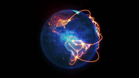 blue earth turning on itself with orange network