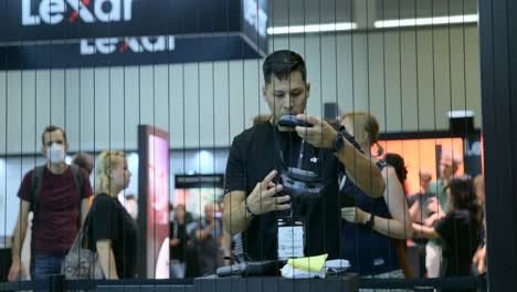 scene of people visiting the ifa berlin 2024 trade fair in berlin, germany. static shot