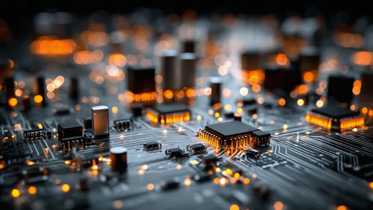 A Close-Up Exploration of a Complex Circuit Board Highlighting Intricate Components and a Beautiful Display of Illuminated Elements in Electronic Design