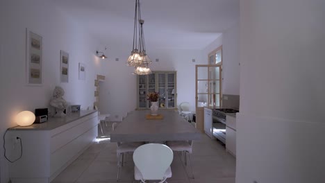 artistic decorated interior view of kitchen area with a kitchen island