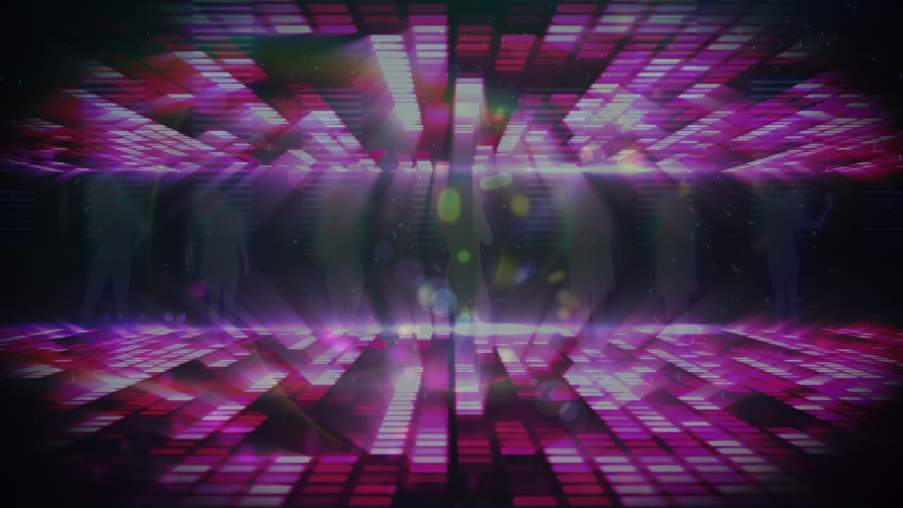 animación de personas bailando sobre puntos de luz