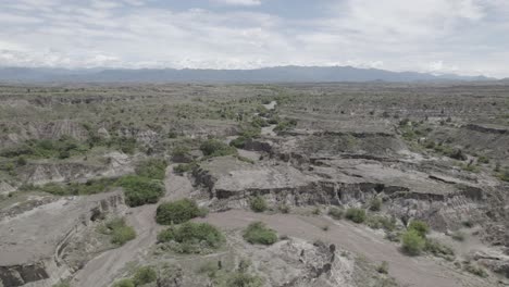 Panoramic-View-Of-Drought-Terrain-At-Tatacoa-Desert-In-Colombia
