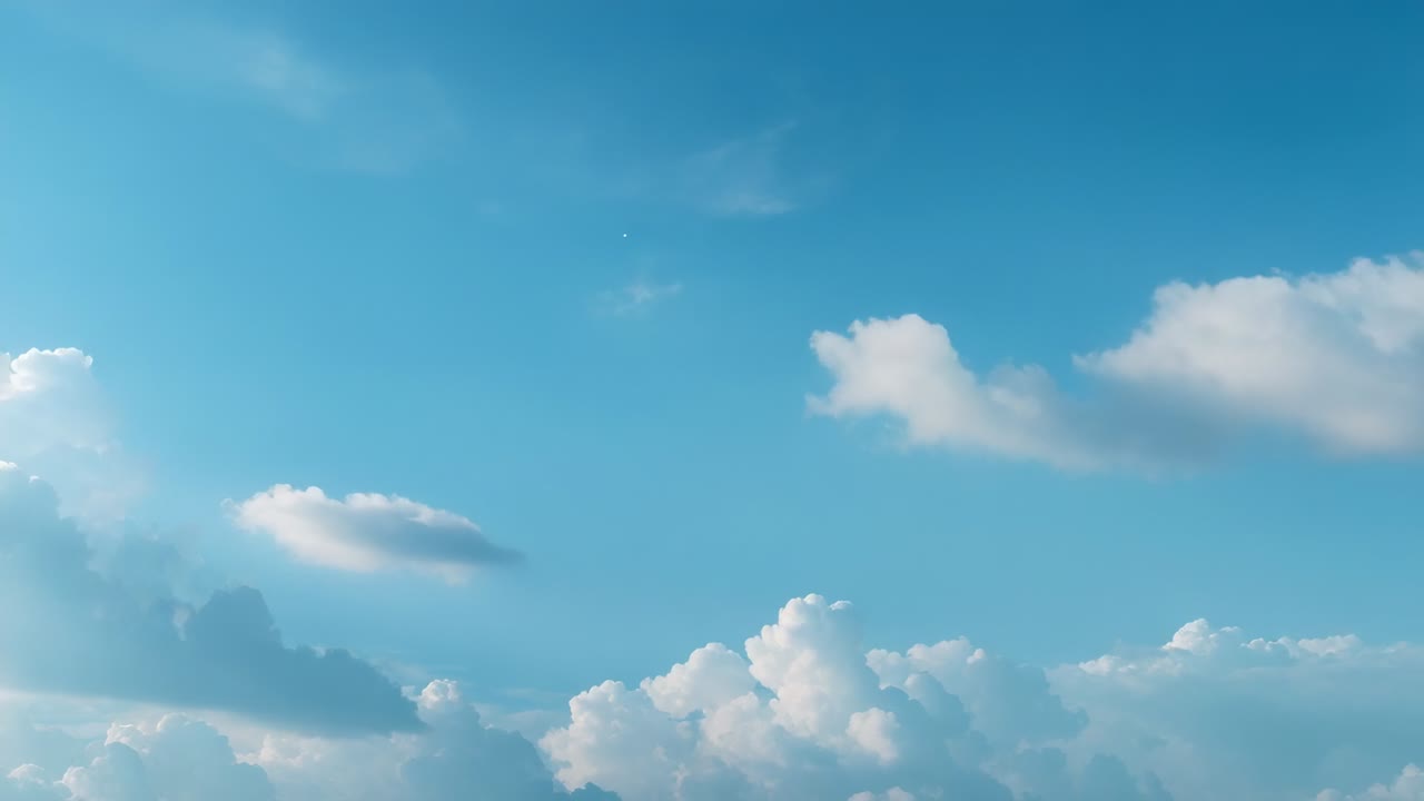 Starting camera capturing drifting cumulus and cirrus clouds in open sky, showing sky changes