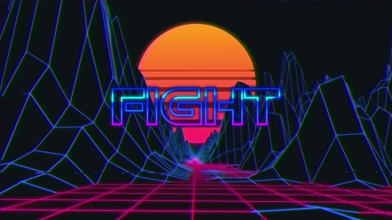 애니메이션 빈티지 비디오 게임 화면에 단어 싸움이 적혀 있습니다.