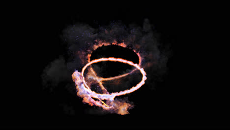 letra brillante p y anillos de fuego