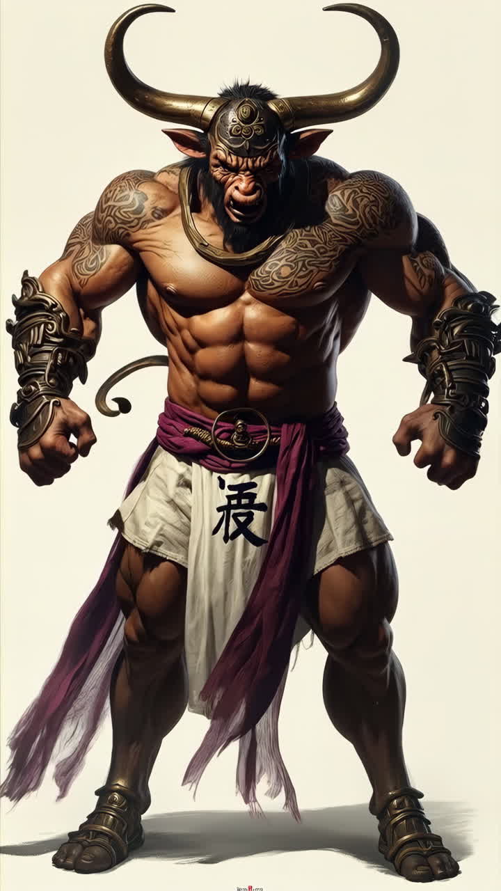 Muscular Bull-Headed Fantasy Warrior