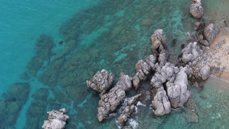 aerial view demonstrating rocks into the sea in loutra, chalkidiki, greece