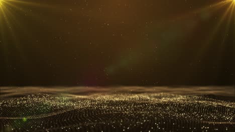 golden particle waves shimmer warm sunlight floating in abstract space sparkling dust glows dynamic