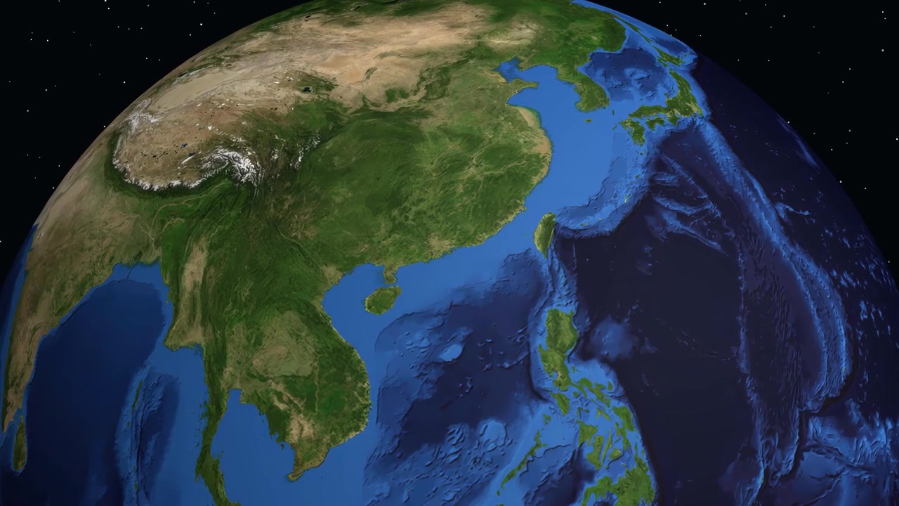 Il globo digitale ruota e zooma sull'Asia orientale, evidenziando Hong Kong con statistiche sulla popolazione
