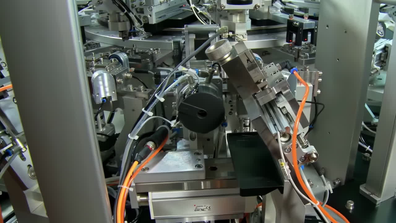 The hi-technology material handing process by smart factory industry 4.0 concept from robotic arm machine tool for production line of process at vehicle industrial factory.