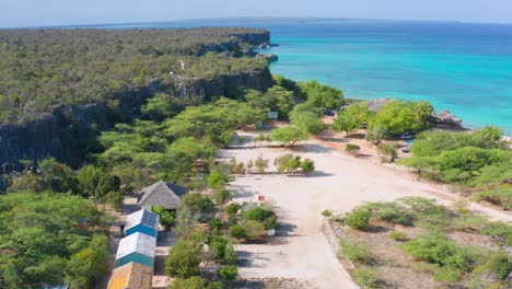 aerial forward over accommodation at casa grande bahia ecolodge, pedernales