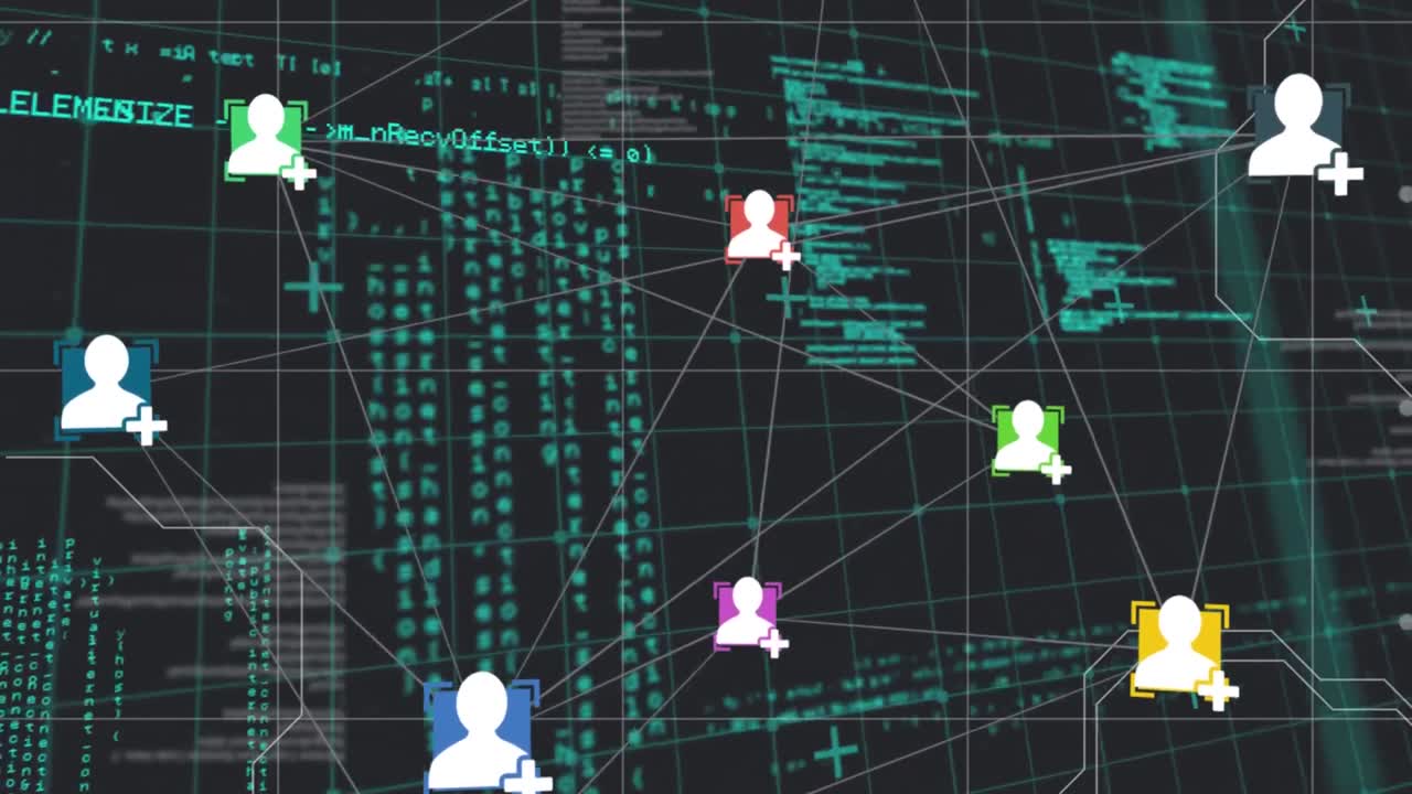 Web of connections icons against data processing in background