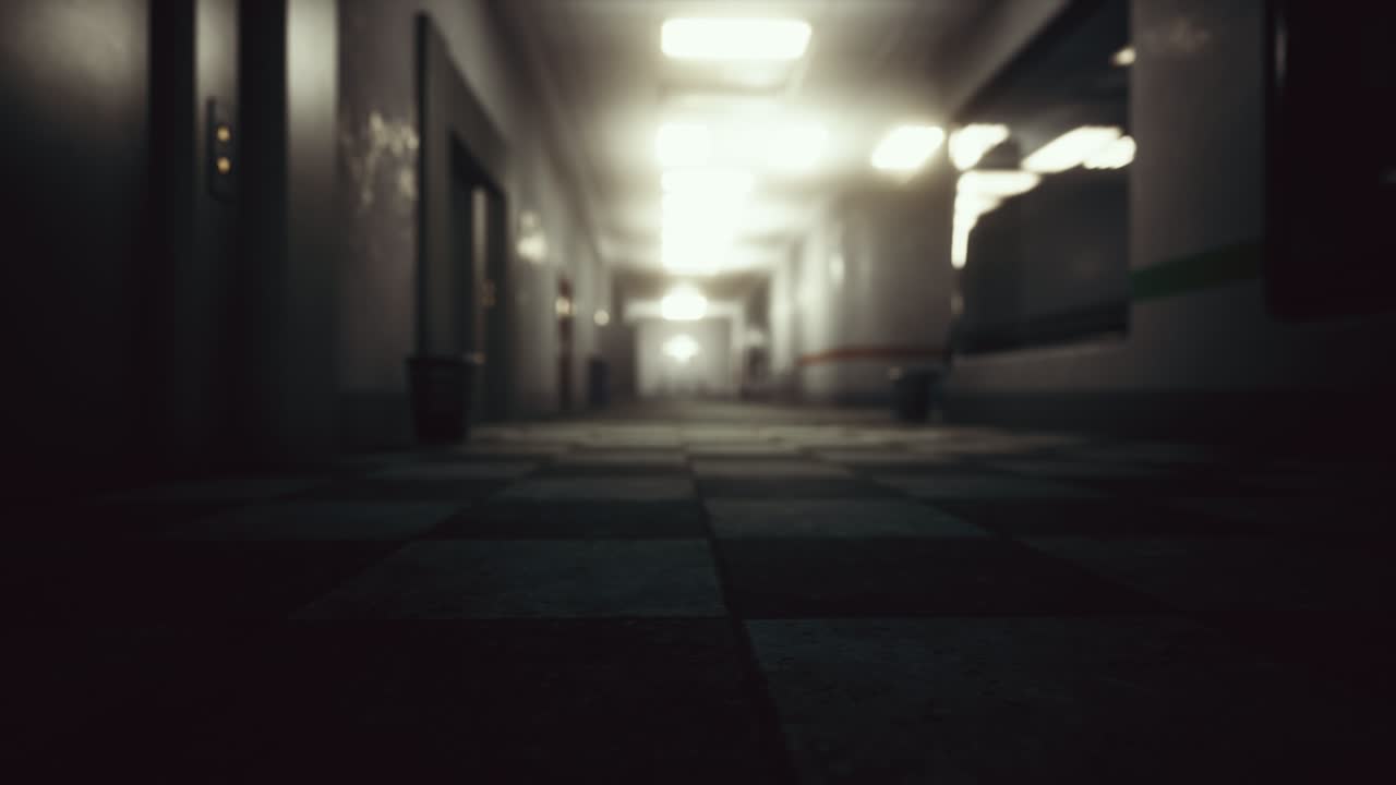 비어있는 어두운 병원 실험실 복도